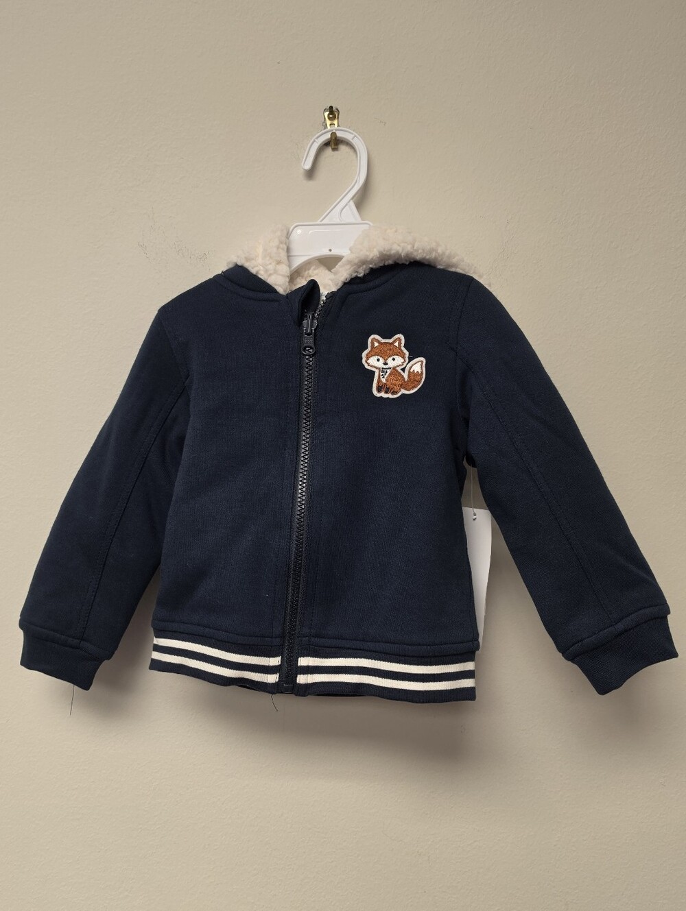 Robeez Fox Patch Sherpa Lined Reversible Hoodie Jacket Navy Blue White 24 M